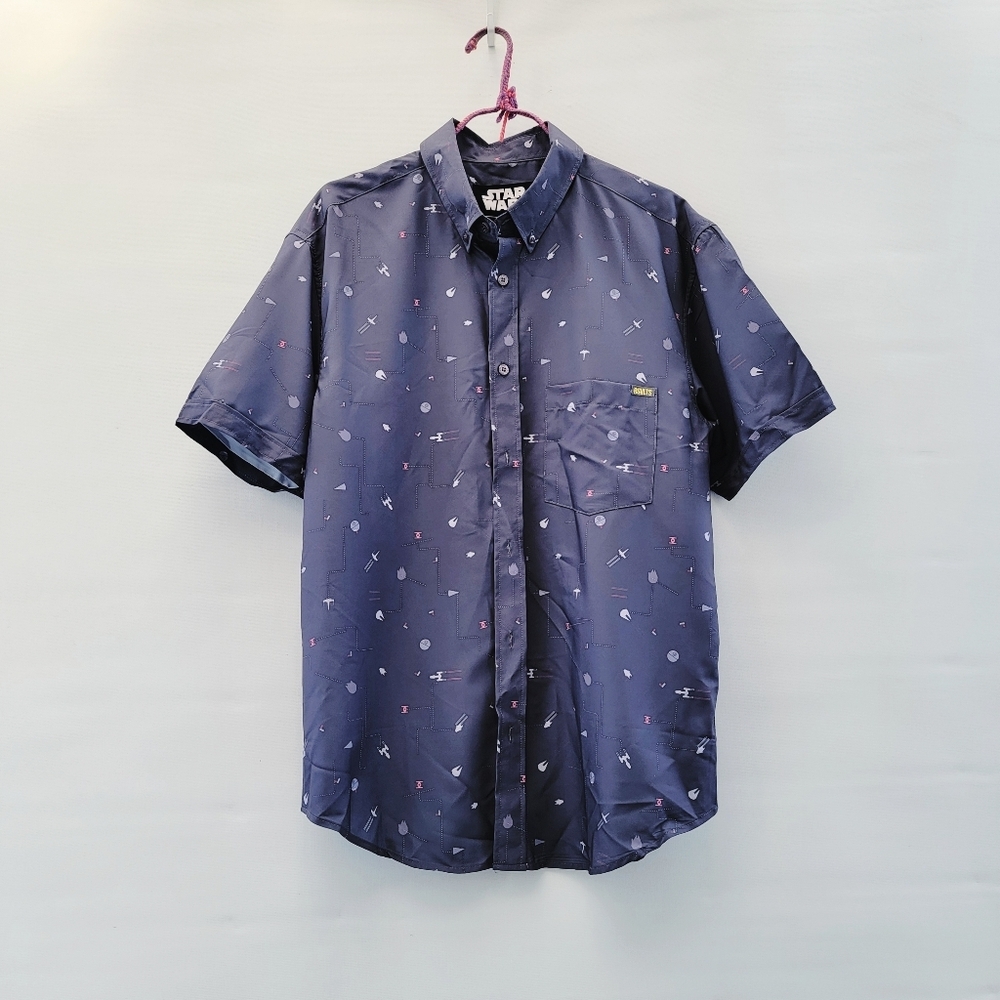 RVLTS Star Wars Stay on Target Gray Short Sleeve Shirt Mens Medium Retro Falcon